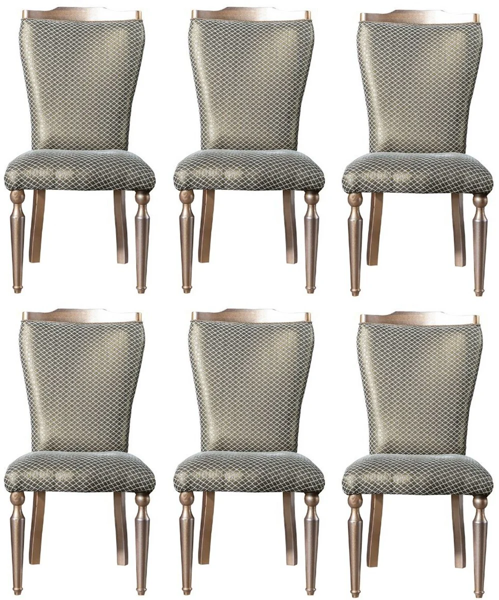 Luxury Baroque Dining Room Chair Set Green / Silver / Copper / Gold 55 x 55 x H. 102 cm - Kitchen Chairs Set of 6 - Dining Room Furniture in Baroque Style