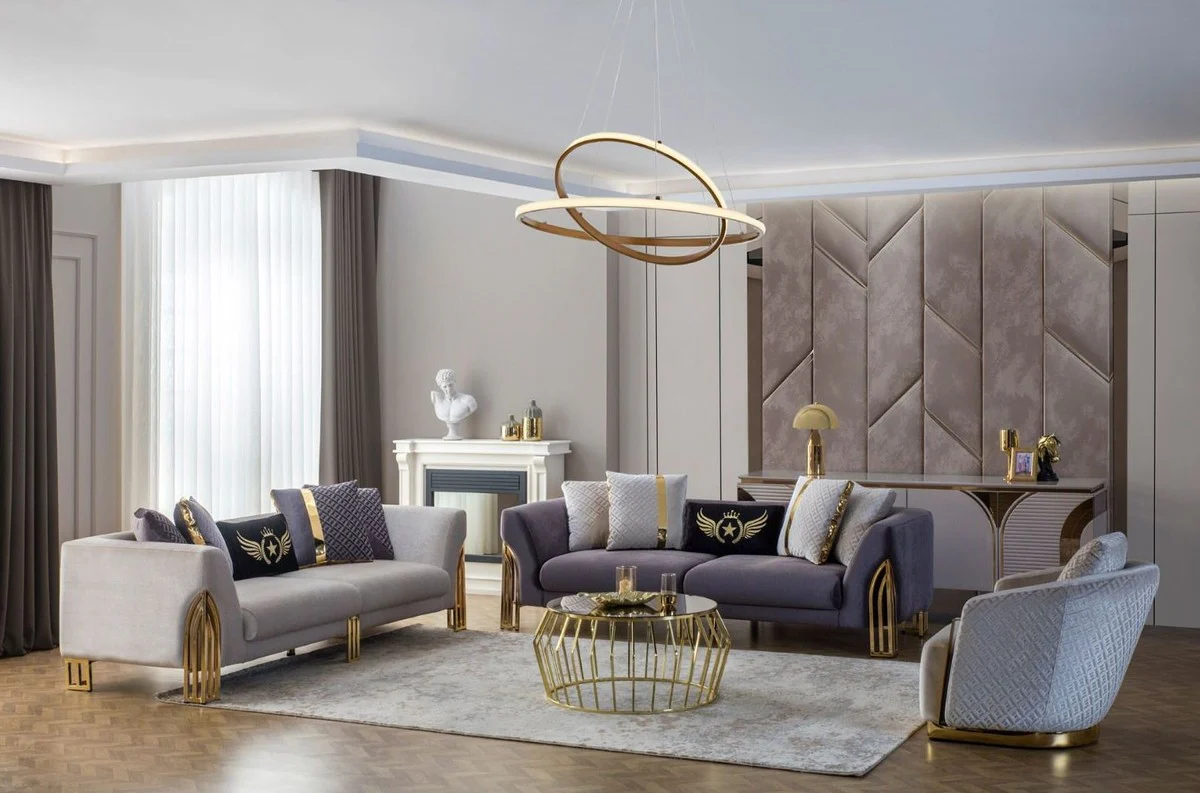 Luxury sofa purple / gold 230 x 90 x H. 77 cm - living room sofa - hotel sofa - living room furniture - hotel furniture - luxury furniture - living room furnishings - luxury furnishings
