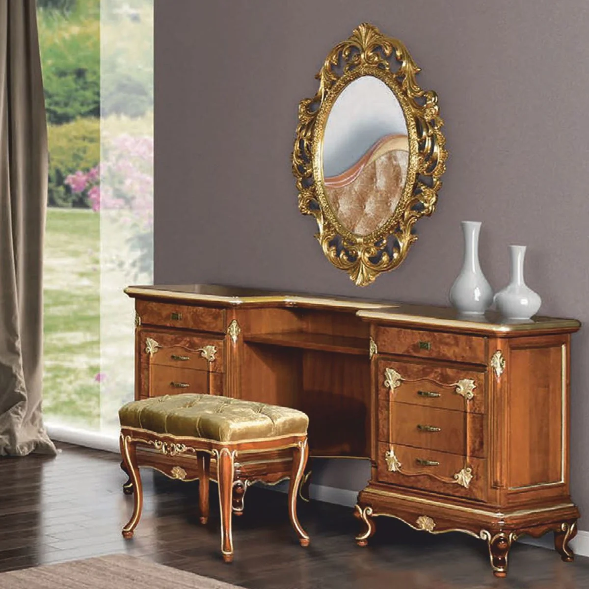 Luxus Barock Schminkkommoden Set Braun / Gold - Barock Möbel - Made in Italy