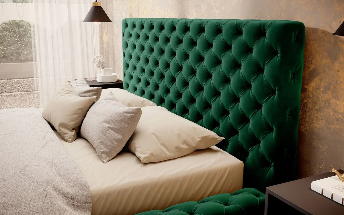 Luxury Chesterfield Velvet Double Bed with Green Mattress - Various Sizes