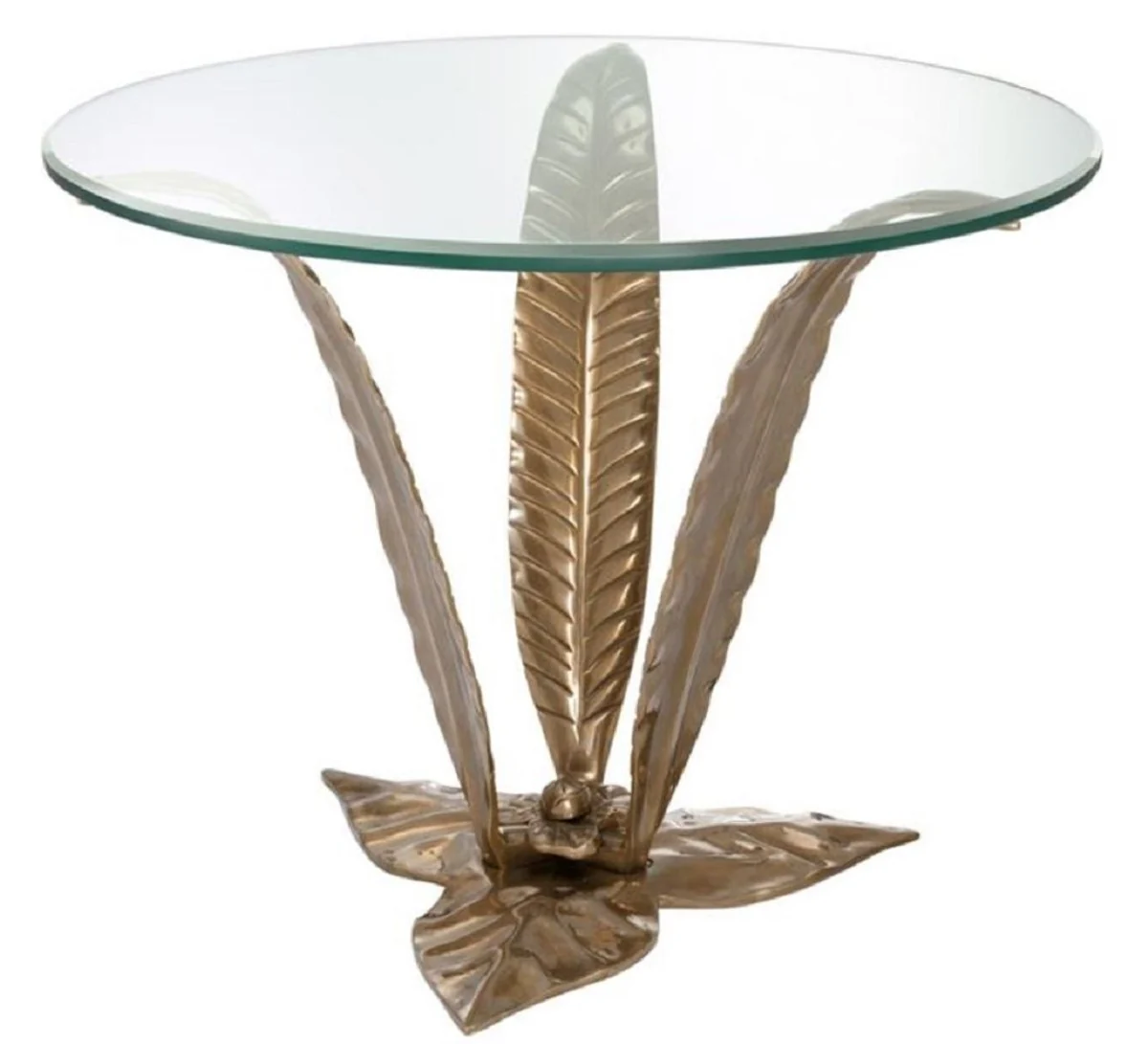 Luxury side table with glass top vintage brass color Ø 70 x H. 55 cm - living room furniture