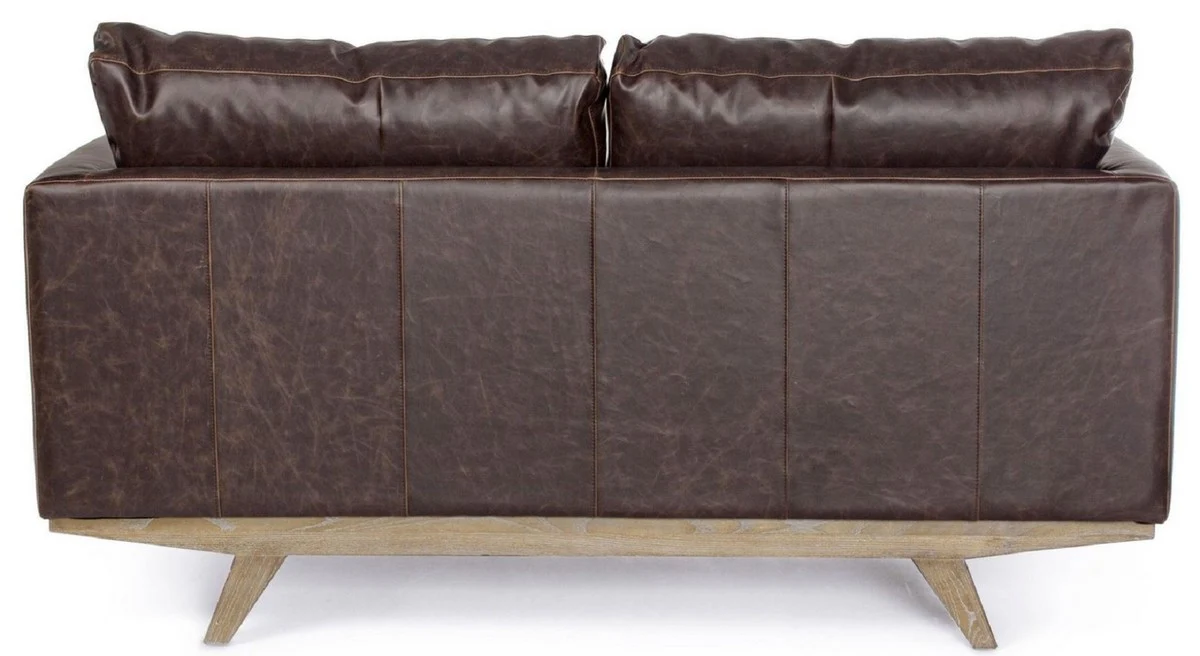 Luxury faux leather 2-seater sofa dark brown / natural color 155 x 90 x H. 82 cm - living room sofa - living room furniture - faux leather furniture - luxury furniture - luxury furnishings