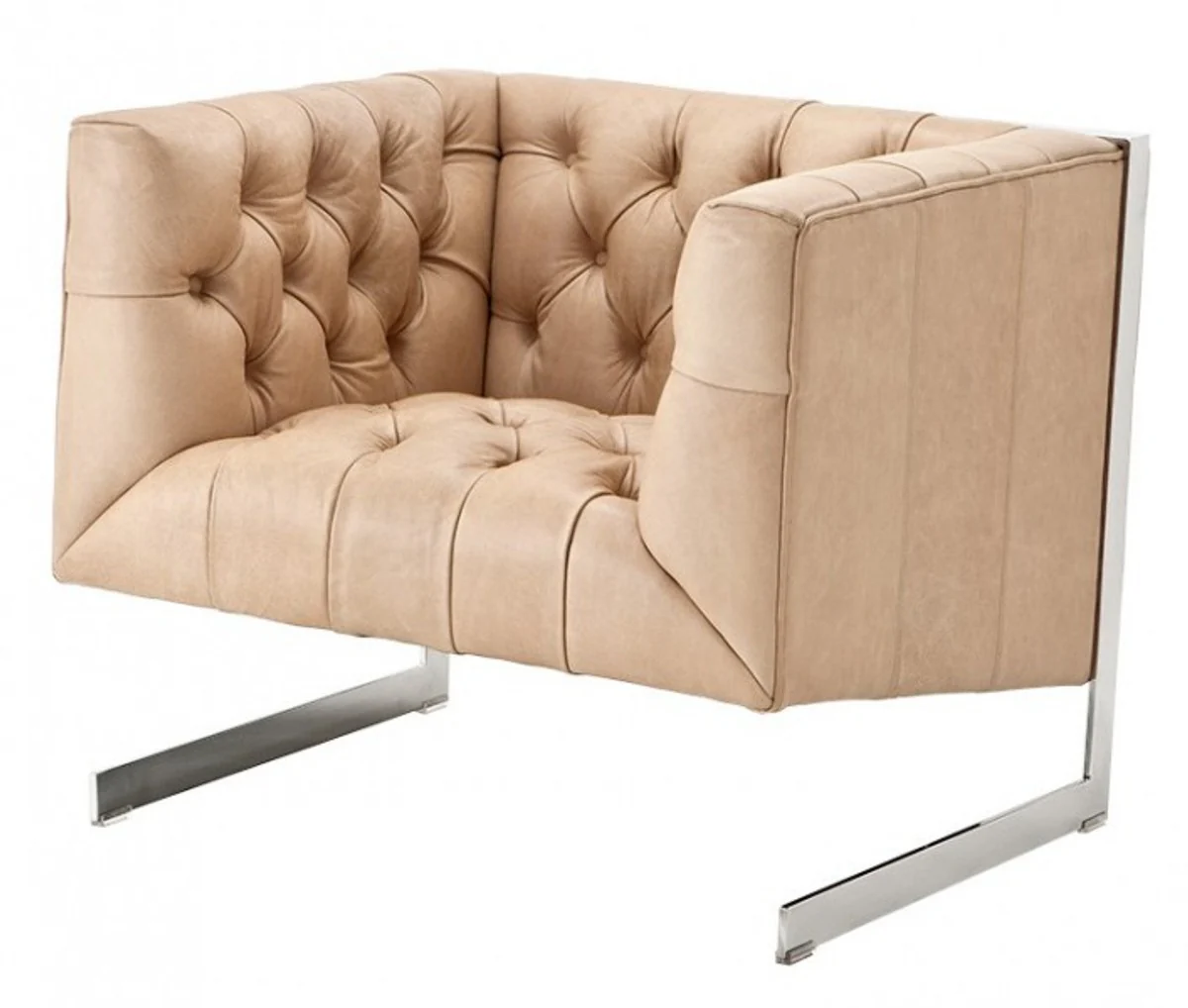 Chesterfield Luxury Real Leather Armchair Manhattan Vintage Leather Naturale - Club Armchair