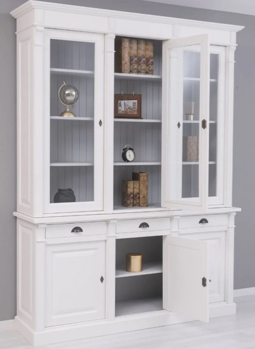 Country house style bookcase white / gray 183 x 51 x H. 240 cm - solid wood cabinet - shelf cabinet - living room cabinet - office cabinet - country house style furniture