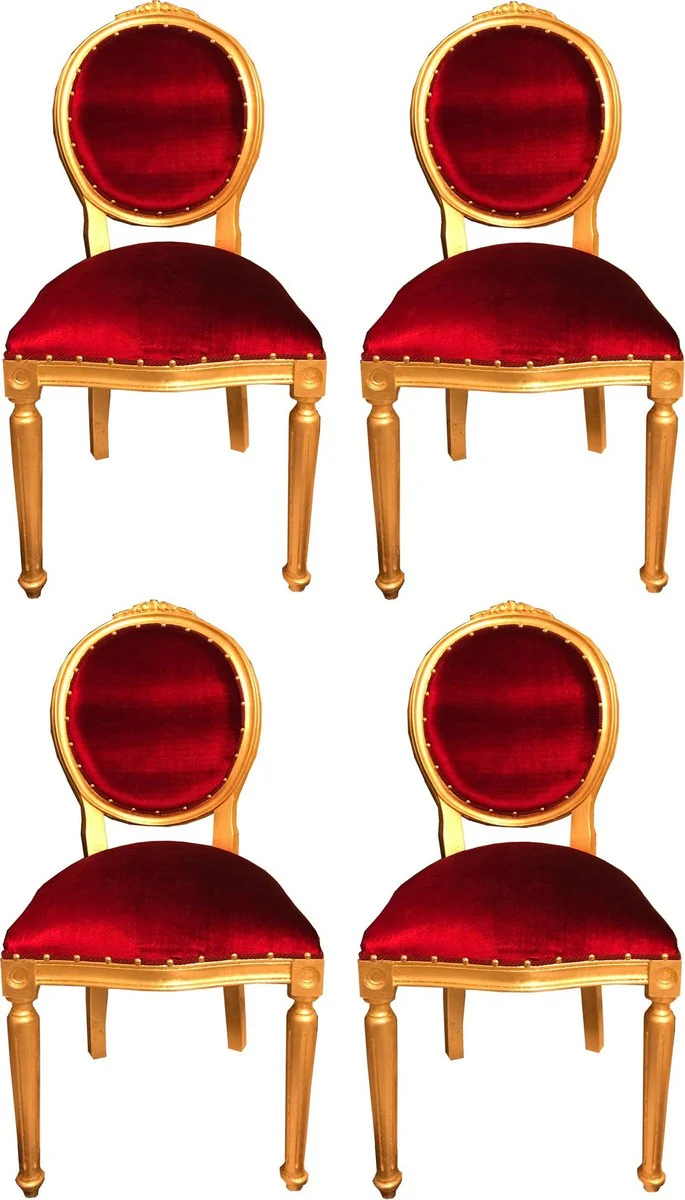 Luxury Baroque dining room set medallion Bordeaux red / gold 50 x 52 x H. 99 cm - 4 handmade dining chairs - Baroque dining room furniture