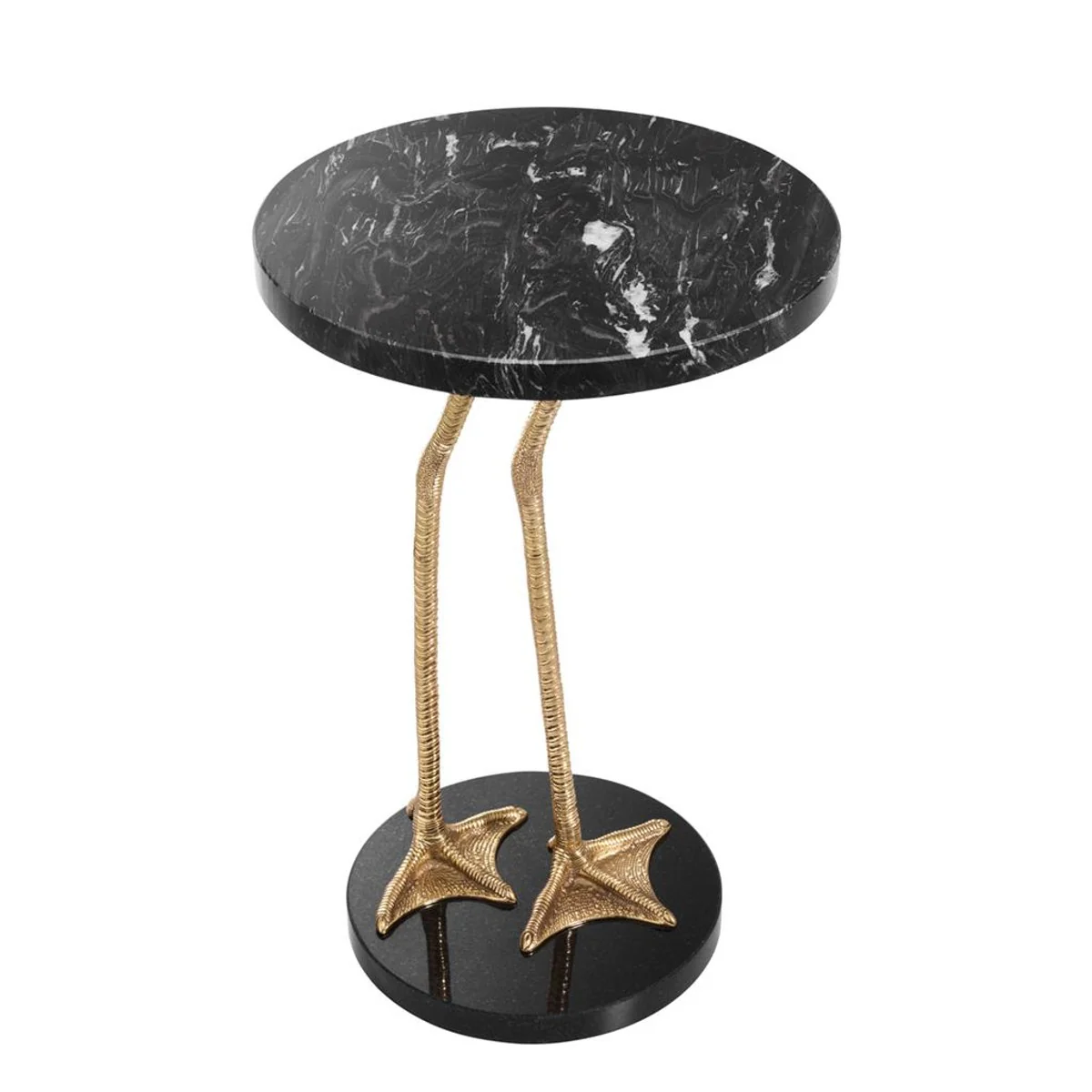 Luxury living room side table in gold brass with black marble top 41 x H. 62 cm - Limited Edition