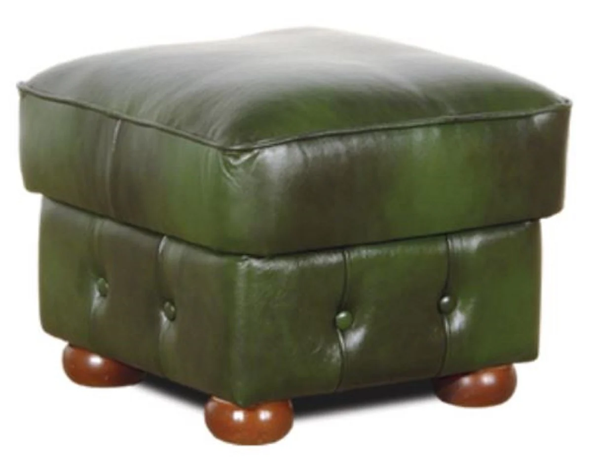 Luxury Chesterfield leather stool green / brown 50 x 50 x H. 50 cm - real leather footstool - real leather cube stool - Chesterfield living room - real leather furniture - luxury furniture