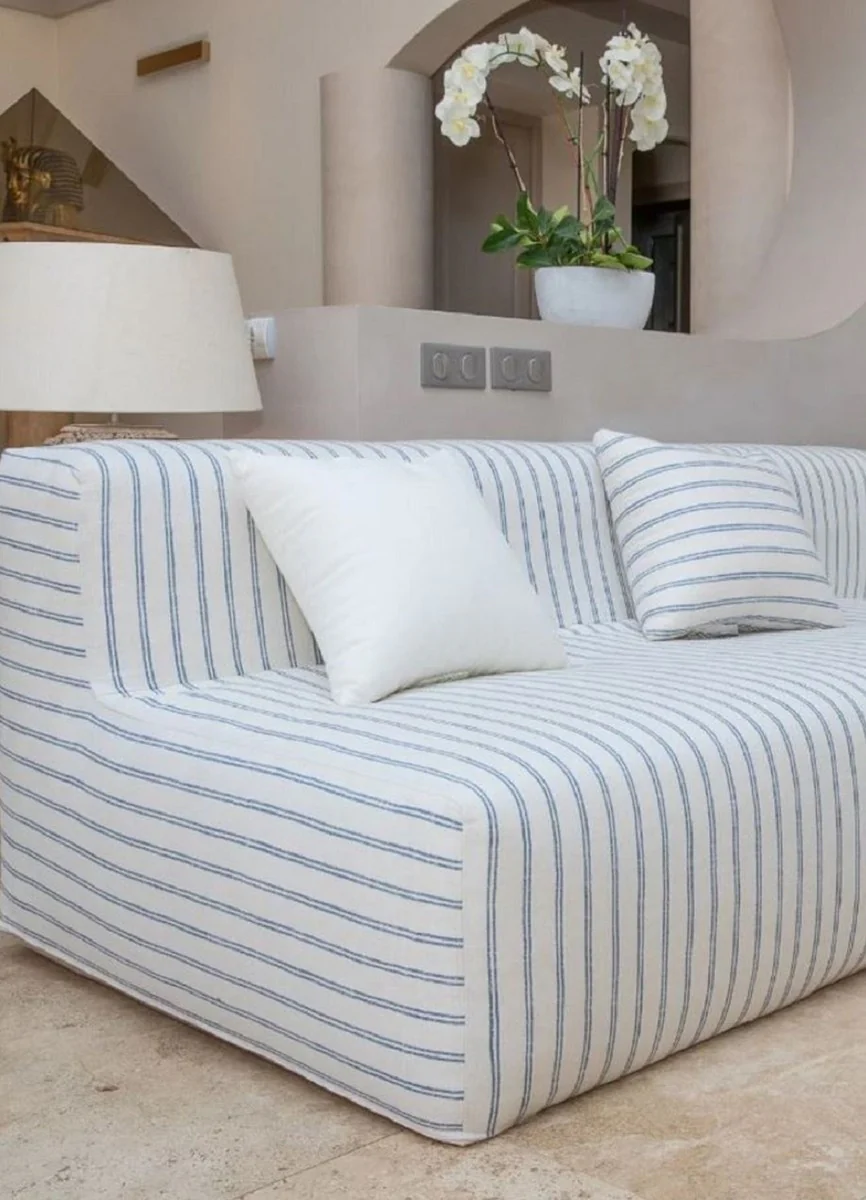 Luxury living room sofa with stripes white / blue 200 cm