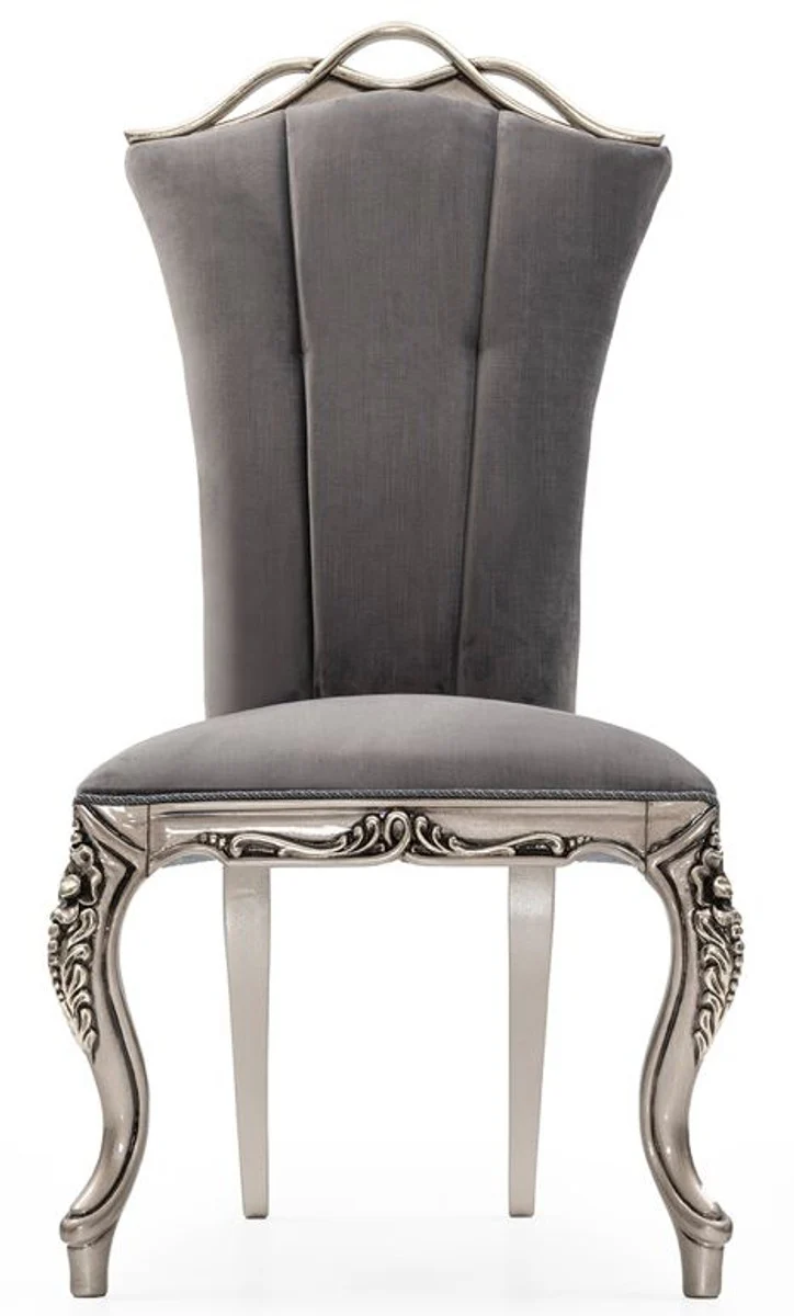 Luxury Baroque Dining Room Chair Gray / Silver - Magnificent Baroque Style Kitchen Chair - Luxury Dining Room Furniture in Baroque Style - Baroque Furniture - Noble & Magnificent