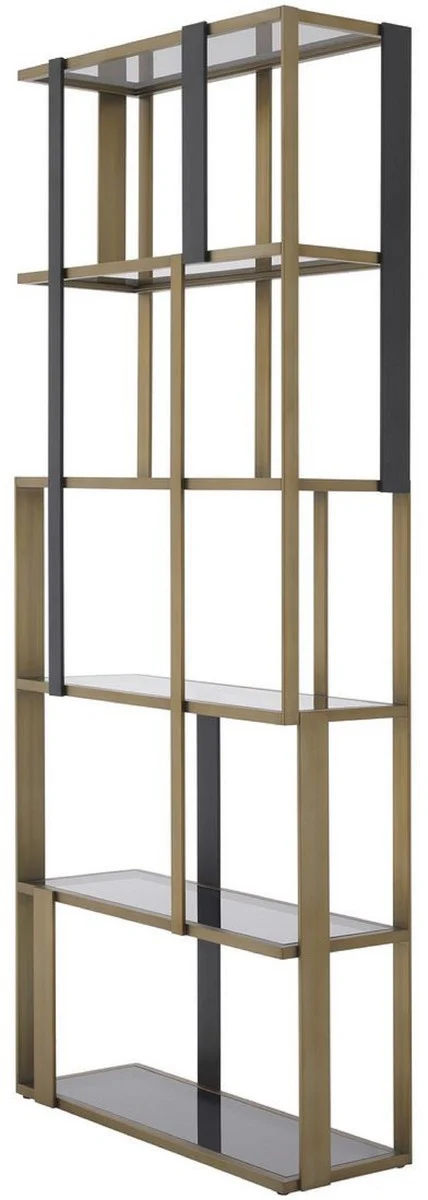 Luxury shelf cabinet brass / matt black / gray 100 x 37 x H. 240.5 cm - stainless steel cabinet with 5 glass shelves - living room cabinet - office cabinet - luxury furniture