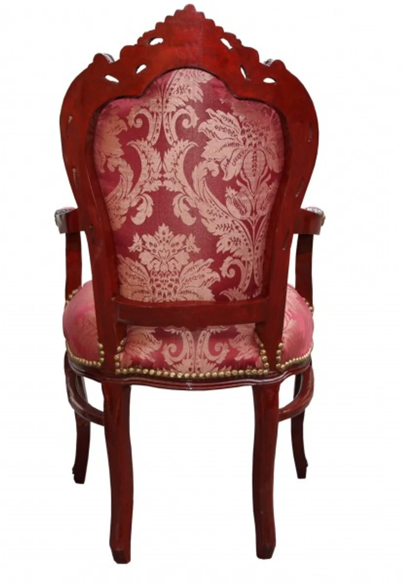 Baroque dining room chair Bordeaux pattern / brown red with armrests - Limited Edition