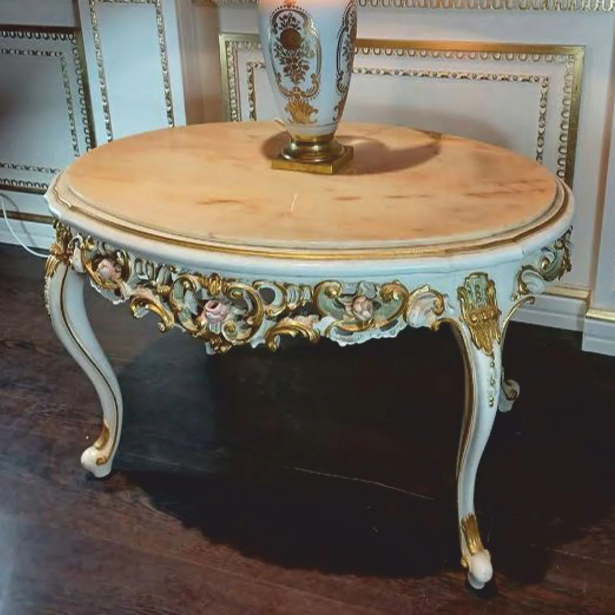 Luxury baroque coffee table white / colorful / beige 95 cm - Made in Italy
