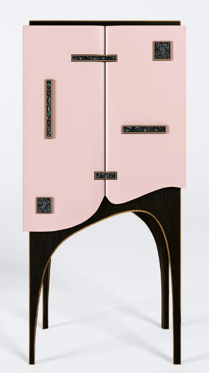 Luxury bar cabinet pink / black / brass 48 x H. 134 cm - solid wood wine cabinet with 2 doors - bar furniture - hotel furniture - luxury furniture