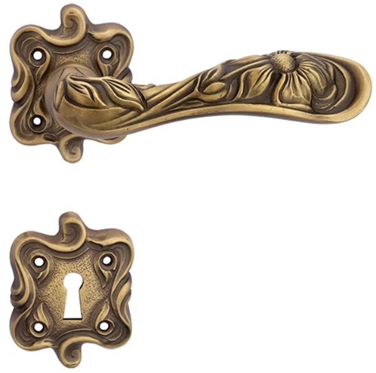 Baroque door handle set brass patinated 14 x H. 6.8 cm - Baroque Hotel & Restaurant Accessories