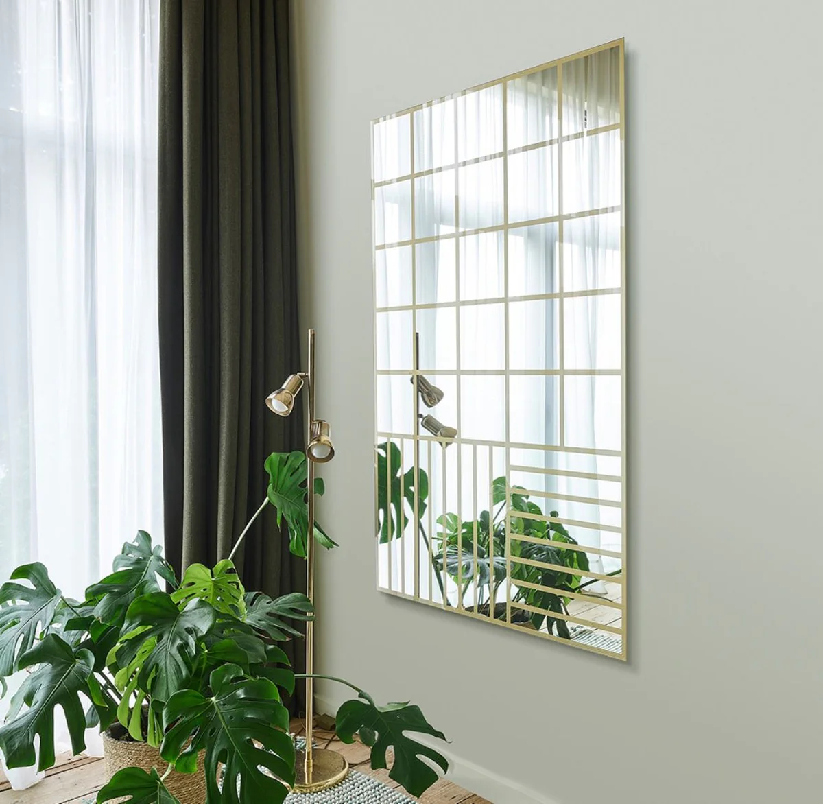 Luxury wall mirror gold 100 x 2.5 x H. 158 cm - Rectangular mirror with pattern - Luxury furniture