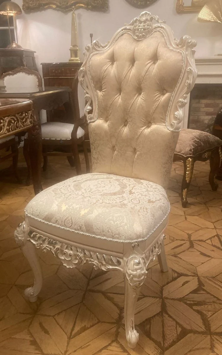 Luxury Baroque Dining Room Chair Gold / White / Cream - Magnificent Baroque Style Kitchen Chair - Luxury Dining Room Furniture in Baroque Style - Baroque Furniture - Noble & Magnificent