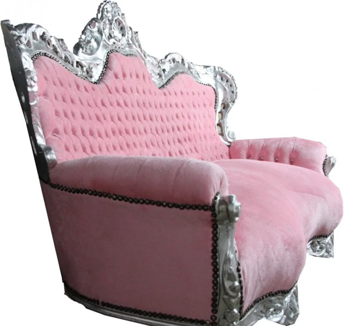Baroque 2 seater sofa Master pink / silver with rhinestones furniture antique style