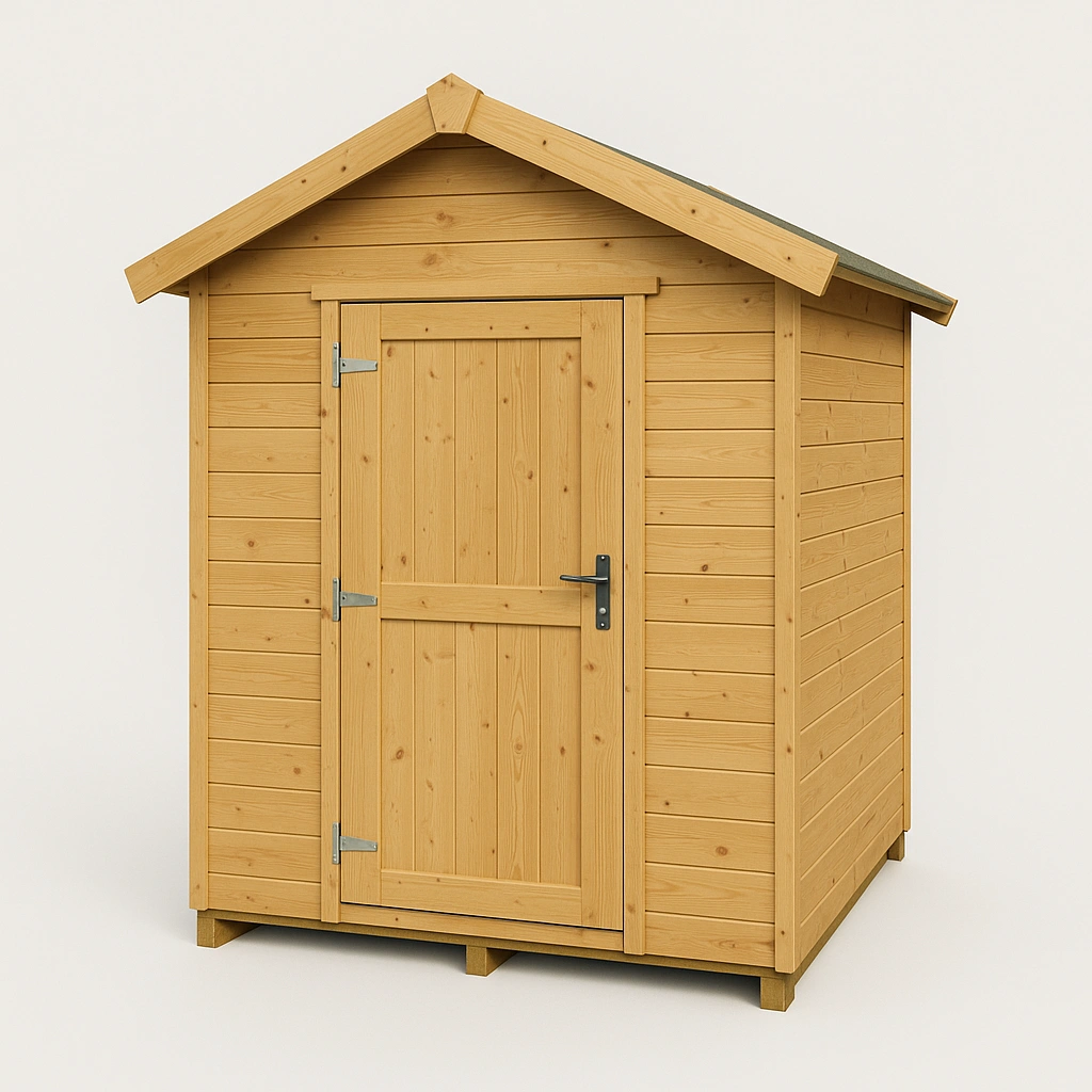 Gartenhaus aus Holz mit Satteldach. Naturholz. Für den Außenbereich. 150 cm x 150 cm x 240 cm