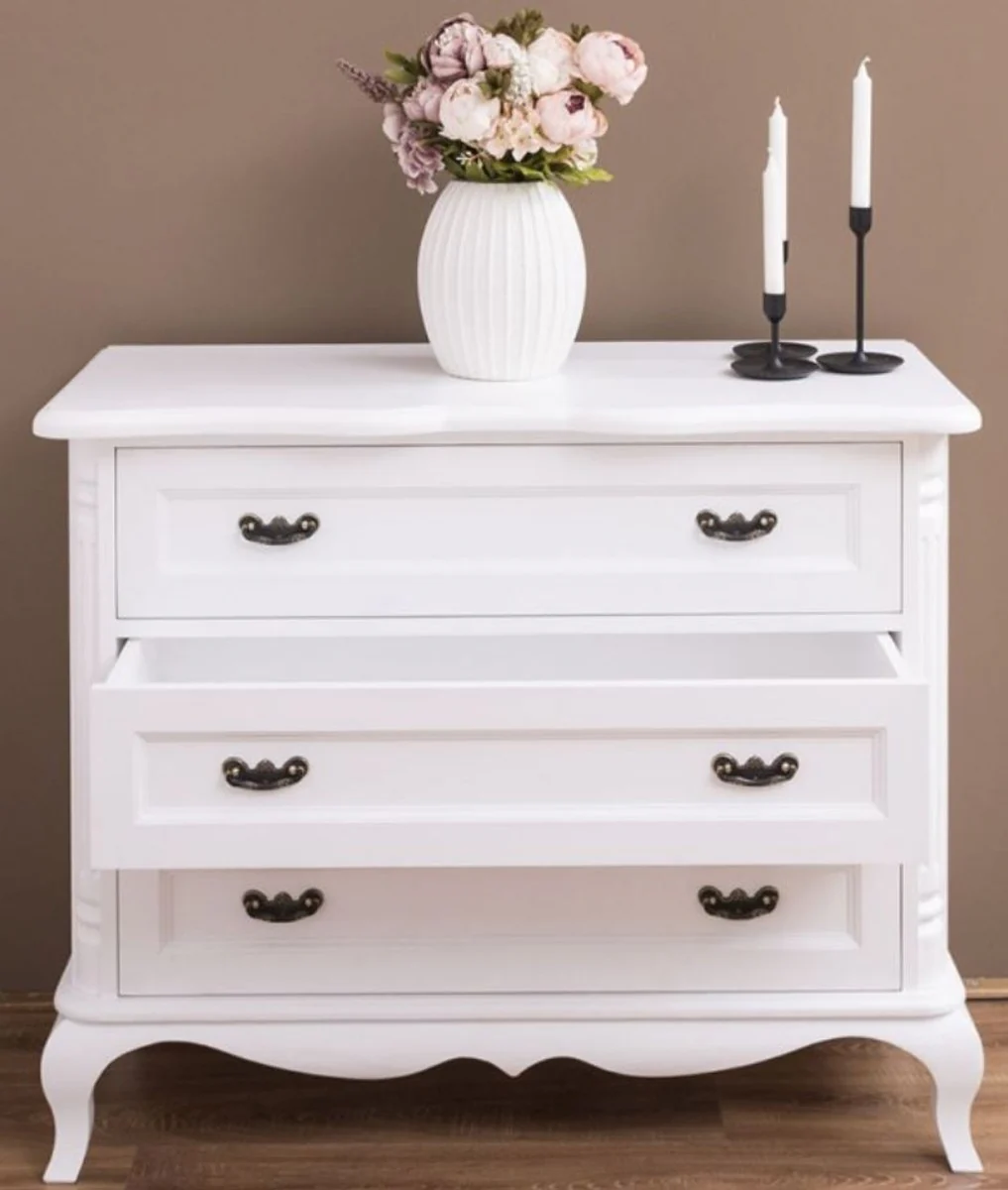 Country house style solid wood chest of drawers with 3 drawers white 110 x 48 x H. 89 cm - country house style furniture