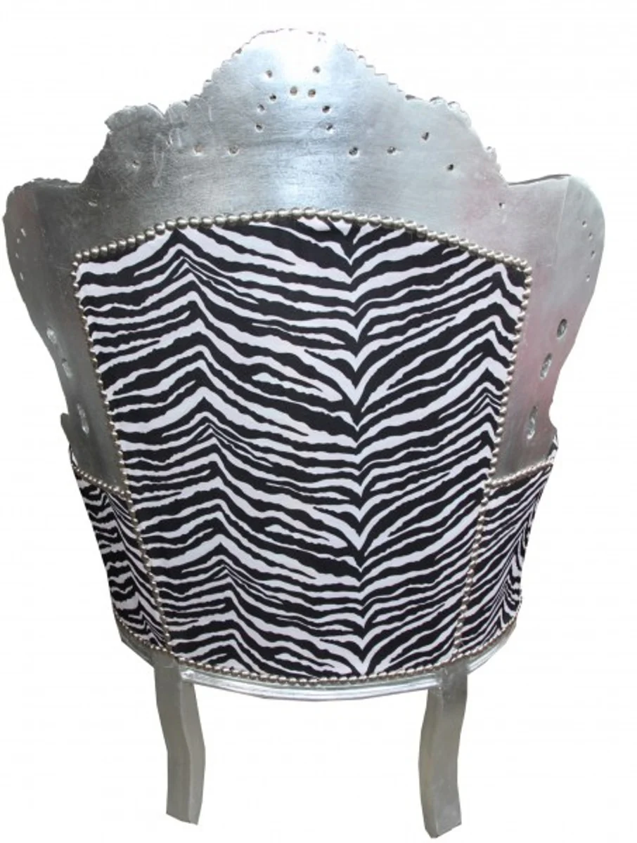 Barock Sessel King Zebra / Silber - Antik Stil Möbel