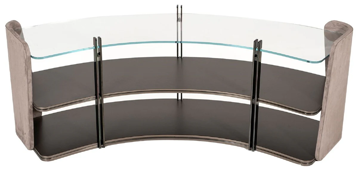 Luxury shelf cabinet gray / dark brown / bronze 141.45 x 105.41 x H. 61.5 cm - Curved cabinet with glass top - Living room furniture - Hotel furniture - Luxury furniture