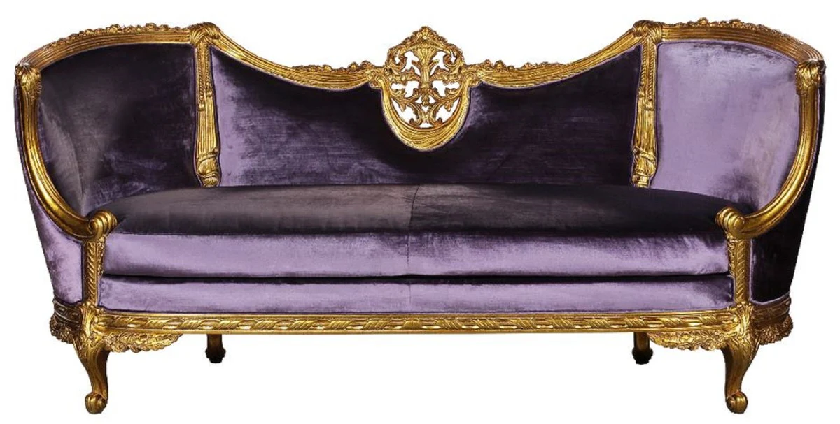 Luxury Baroque Velvet Sofa Purple / Gold - Elegant Handmade Living Room Sofa in Baroque Style - Magnificent Baroque Living Room Furniture