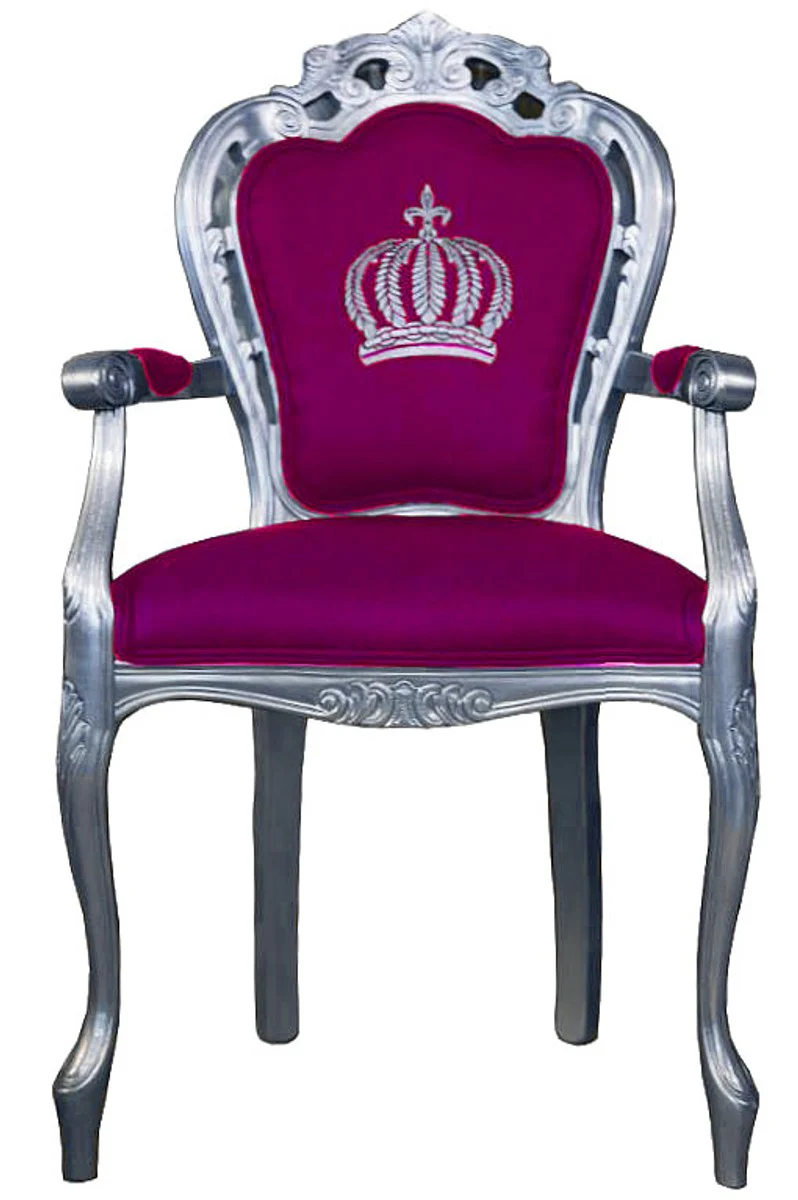 Pompöös by Luxury Baroque Dining Chair with Armrests Pink / Silver - Pompöös Baroque Chair designed by Harald Glööckler