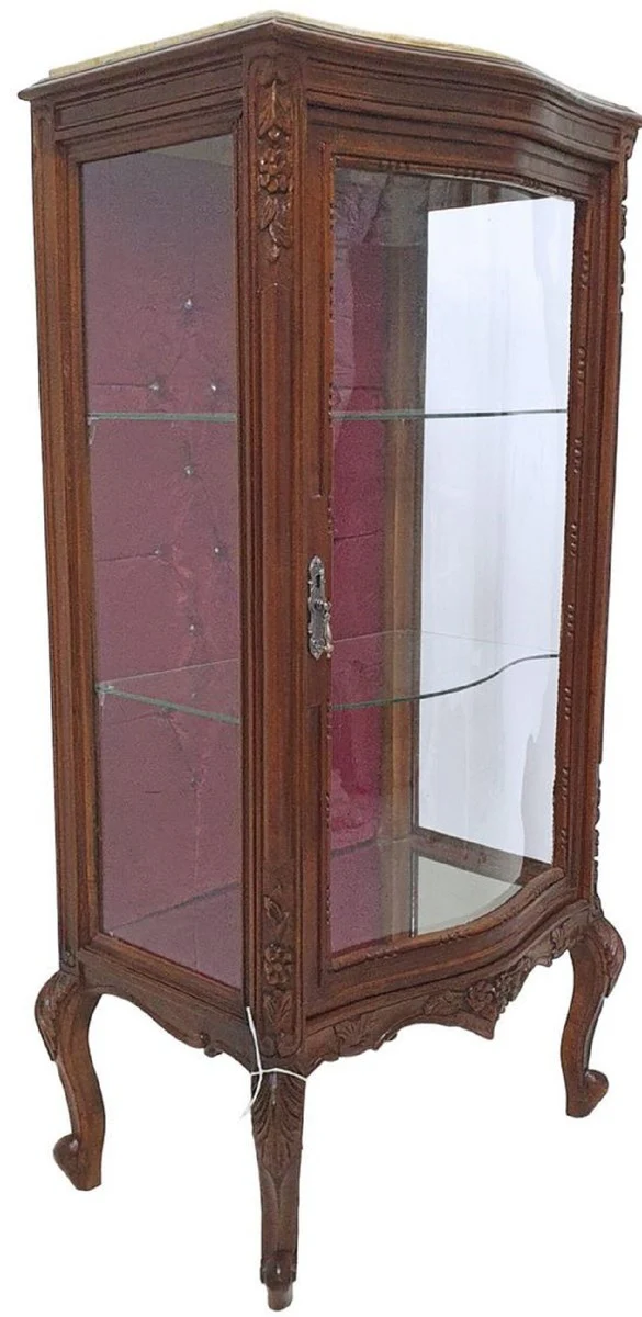 Baroque display cabinet brown / cream / burgundy - handmade solid wood display cabinet with glittering stones and marble top - living room furniture in baroque style - baroque furniture