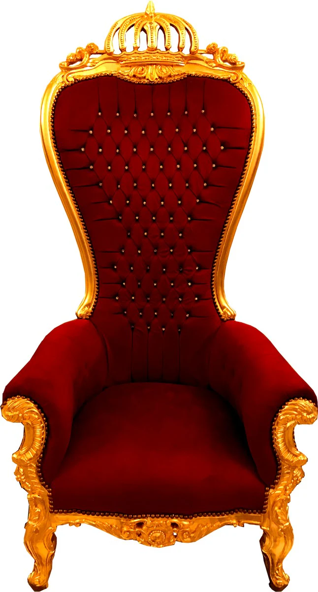 Majestic Harald Glööckler luxury baroque throne armchair Pompöös by Bordeaux / gold with bling bling glitter stones