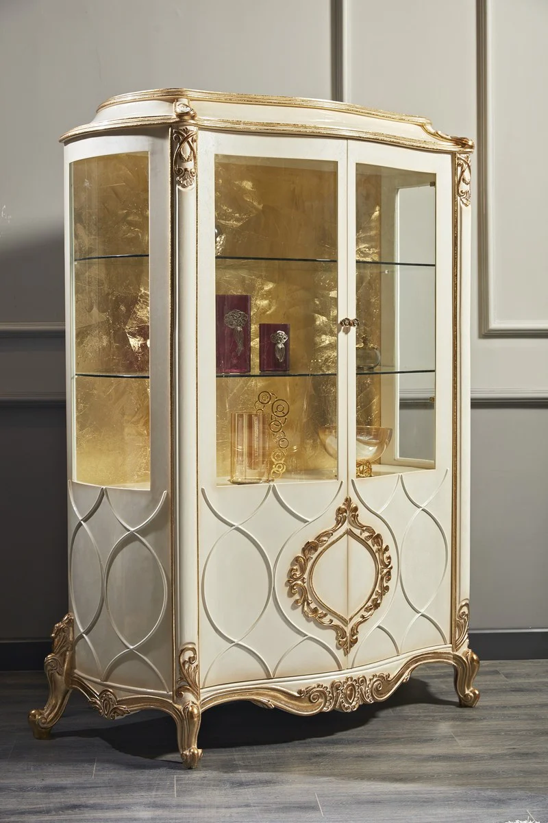 Luxury baroque display cabinet white / antique gold 132 x 57 x H. 201 cm - Magnificent baroque display cabinet with 2 doors - baroque living room furniture