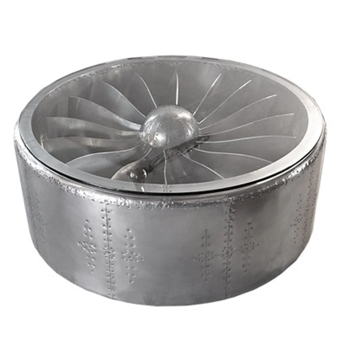 Luxury aluminum coffee table round 128 x H 42 cm aircraft turbine - Art Deco vintage aviator furniture table