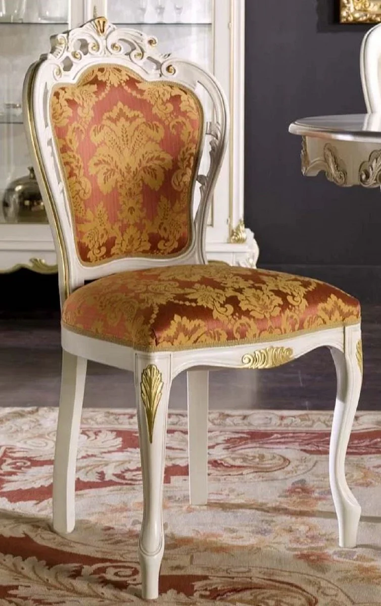 Luxury Baroque Dining Room Chair Bordeaux Red / White / Gold - Magnificent Baroque Style Solid Wood Chair with Elegant Pattern - Baroque Dining Room Furniture - Luxury Quality - Made in Italy