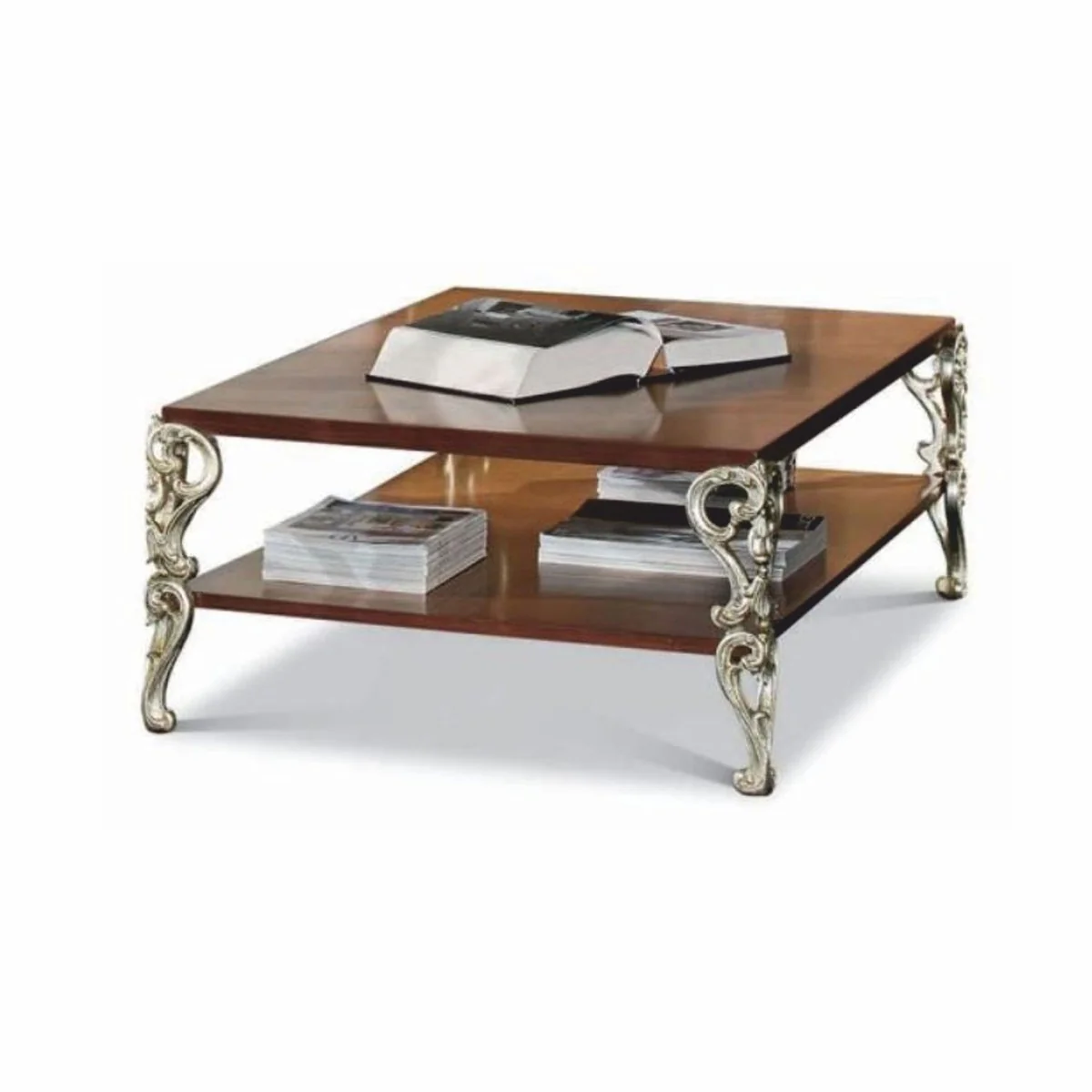 Luxury Baroque Coffee Table Brown / Silver 123 cm - Made in Italy