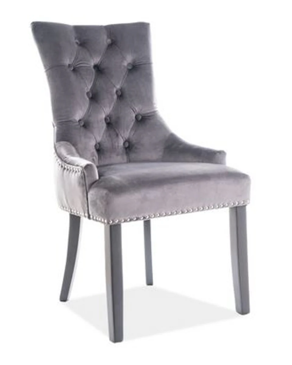 Luxury Chesterfield Dining Chair Gray / Silver / Black - Kitchen Chair with Velvet Fabric - Dining Room Furniture