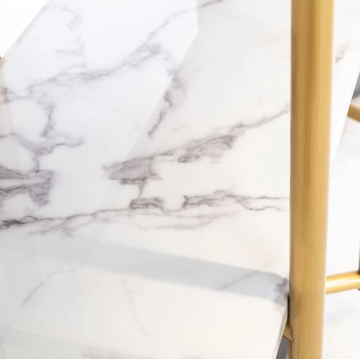 Luxury shelf cabinet gold / white 165 x 46.5 x H. 185 cm - stainless steel cabinet with 3 artificial marble shelves - living room cabinet - bookcase - living room furniture