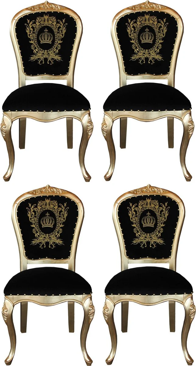 Pompöös by Luxury Baroque Dining Room Chairs with Crown Black / Gold - Pompöös Baroque Chairs designed by Harald Glööckler - 4 dining room chairs