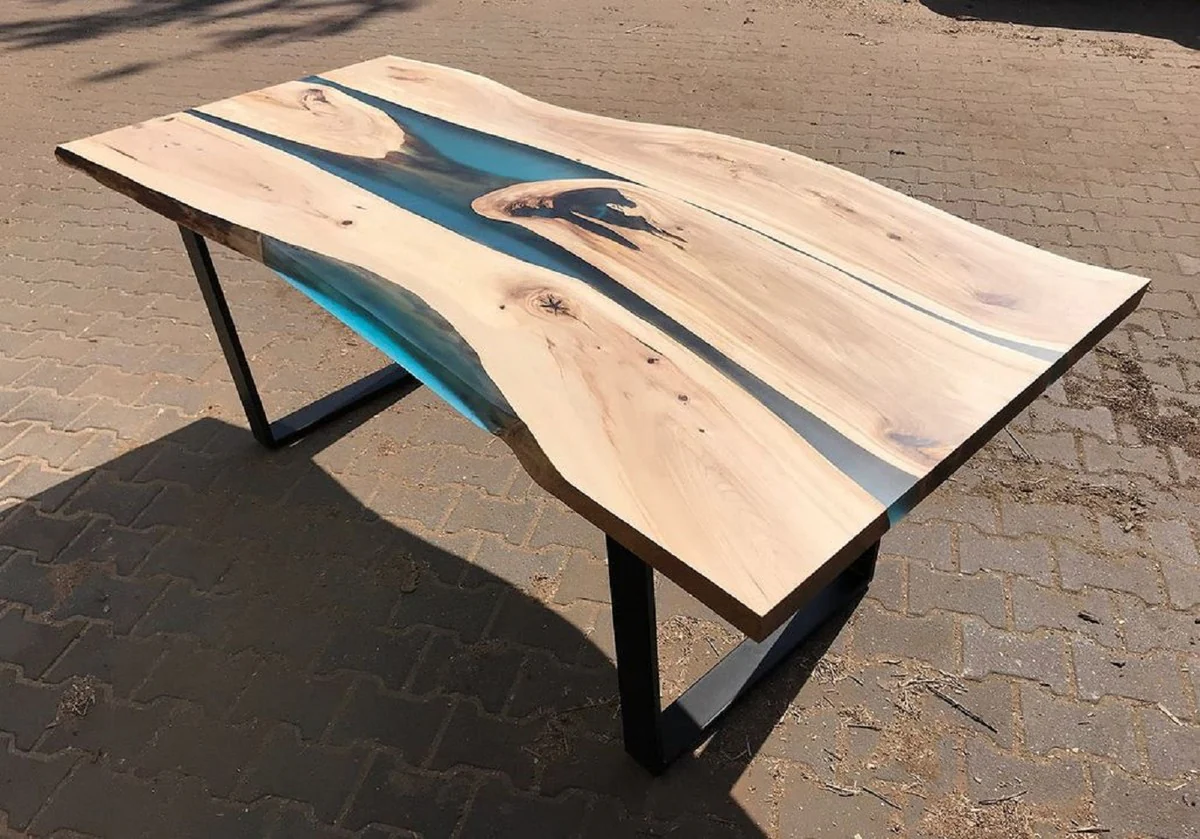 Luxury dining table natural / blue / black 160 cm