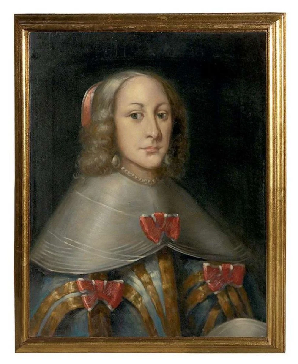 Luxury baroque oil painting countess multicolored / gold 55 x H. 65 cm - hand-painted painting in baroque style - baroque wall decoration