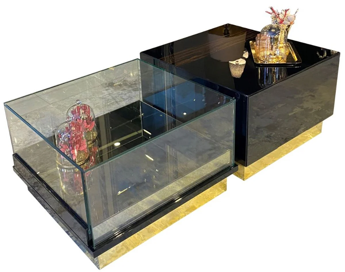 Luxury Art Deco coffee table dark brown / black / gold 135 x 80 x H. 40 cm - Noble living room table - Art Deco furniture