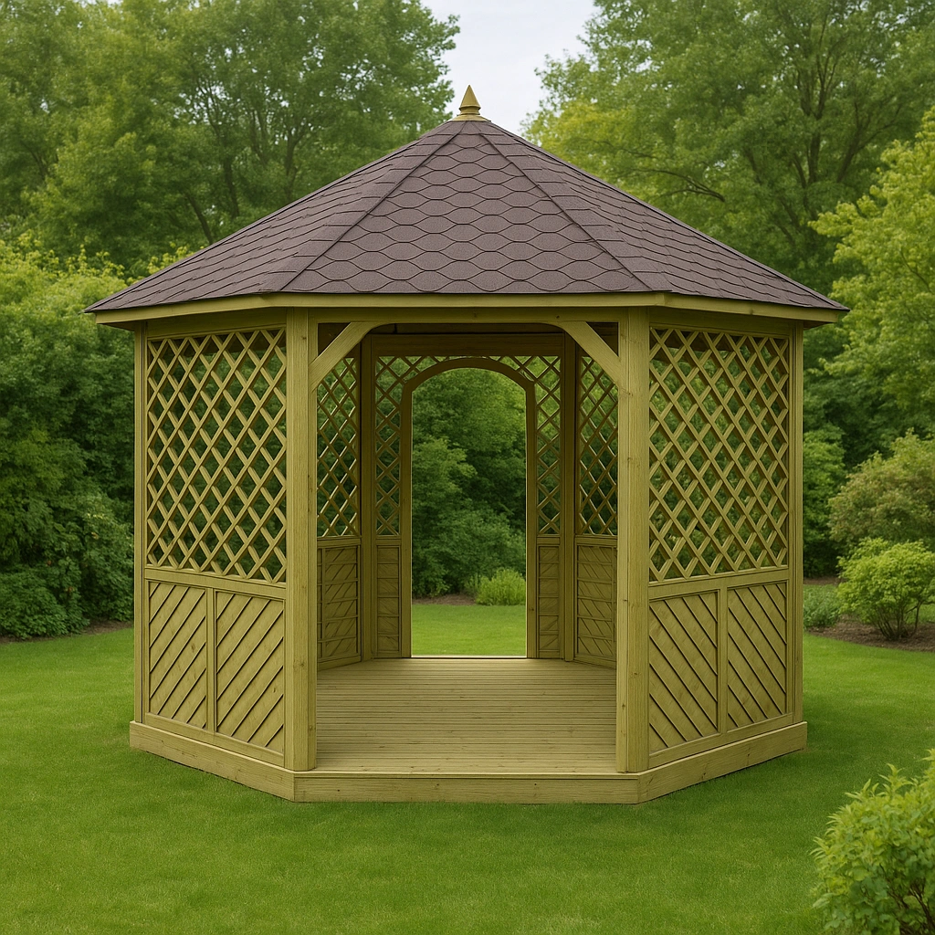 Brauner Gartenpavillon/Gartenlaube aus Holz für den Außenbereich, 300 x 300 x 330 cm
