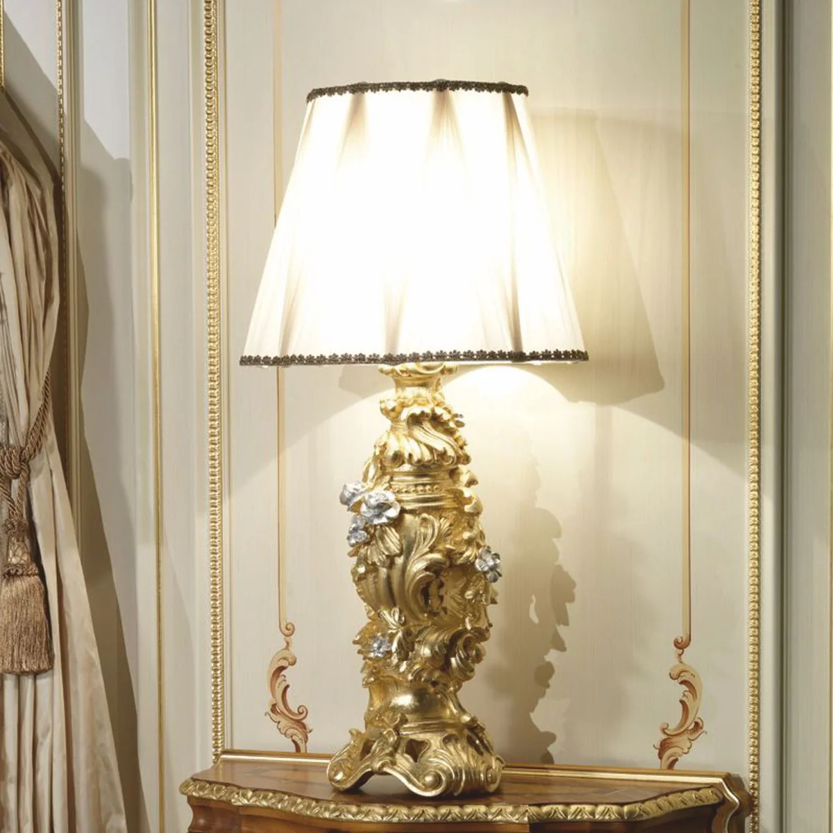 Luxury Baroque table lamp gold / silver / white H. 85 cm - Made in Italy