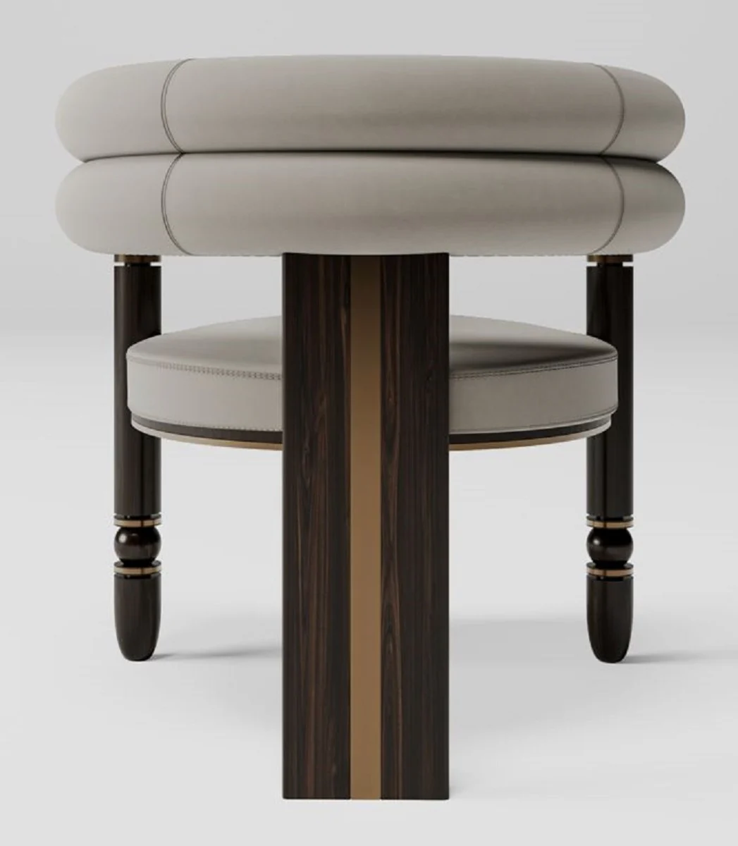 Luxury velvet dining room chair with armrests gray / dark brown / brass 69 x 63 x H. 72 cm - kitchen chair with elegant velvet fabric - dining room furniture - luxury furniture