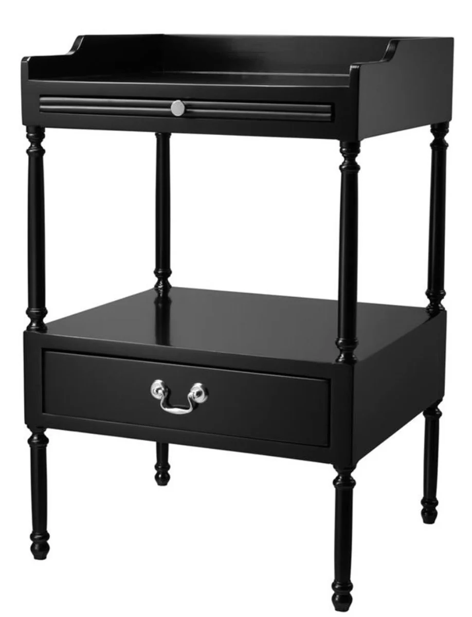 Luxury living room side table black / silver 48 x 42 x H. 73 cm - living room furniture