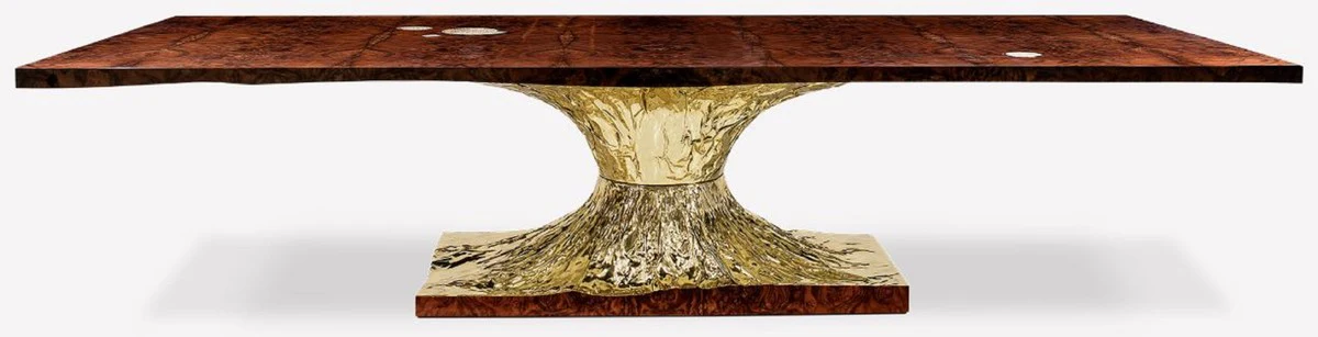 Luxury designer dining table brown / gold 330 x 130 x H. 76 cm - Rectangular dining room table - Italian luxury dining room furniture - Luxury furnishings - Luxury quality - Made in Italy