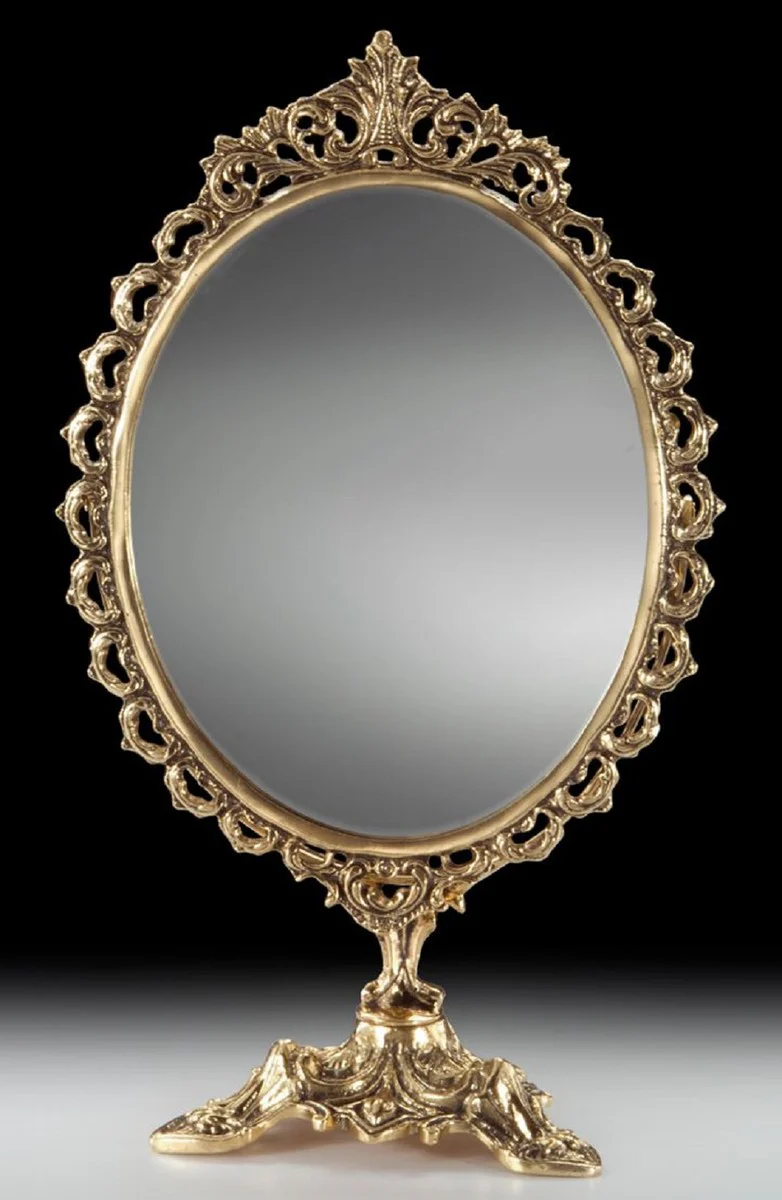 Luxury baroque make-up mirror gold 26 x H. 44 cm - handmade baroque style bronze table mirror - cosmetic mirror - baroque decorative accessories - noble & magnificent