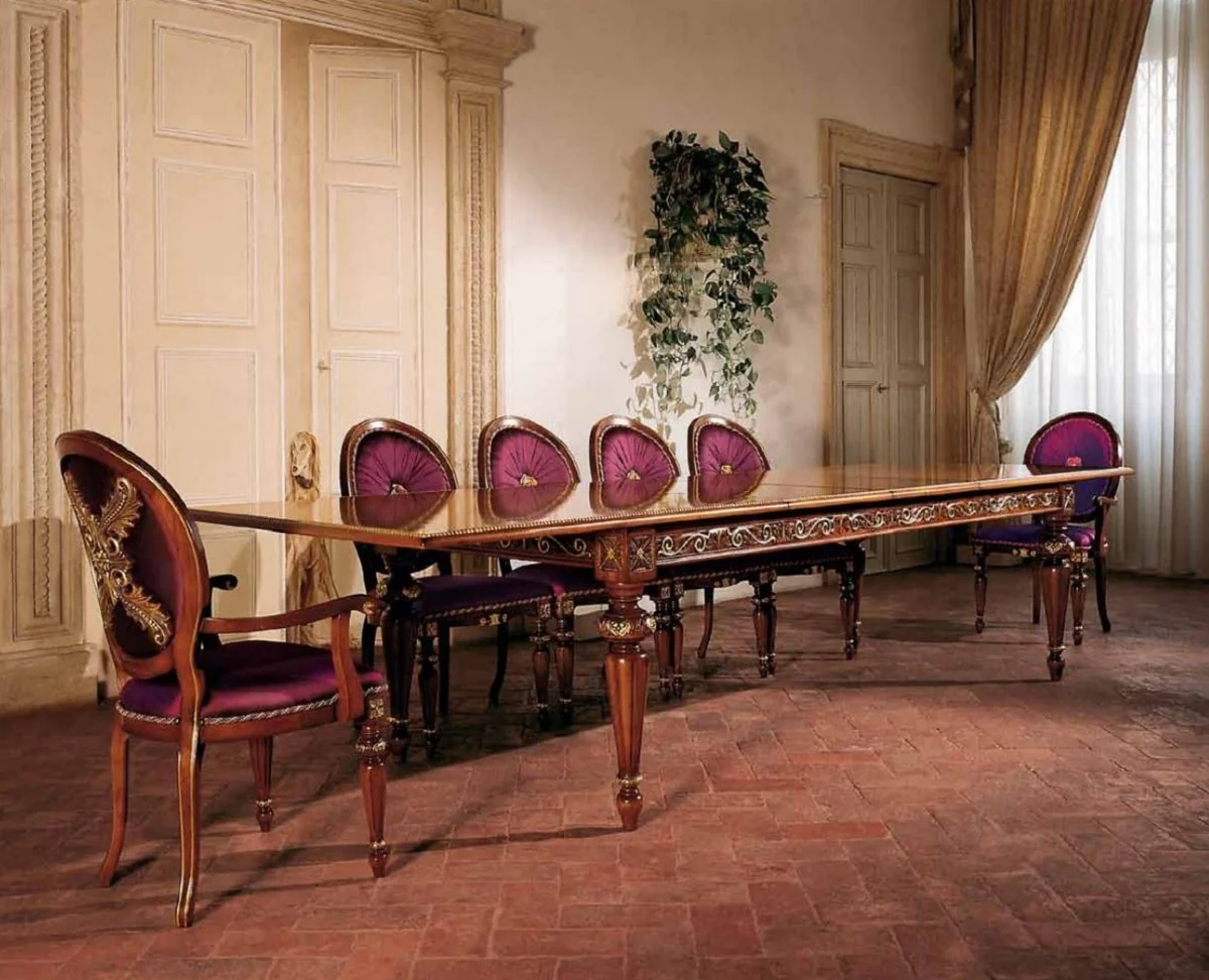 Luxury Baroque Dining Room Chair Set Purple / Brown / Gold - Handmade Kitchen Chairs Set of 6 - Luxury Dining Room Furniture in Baroque Style - Baroque Furniture - Luxury Quality - Made in Italy