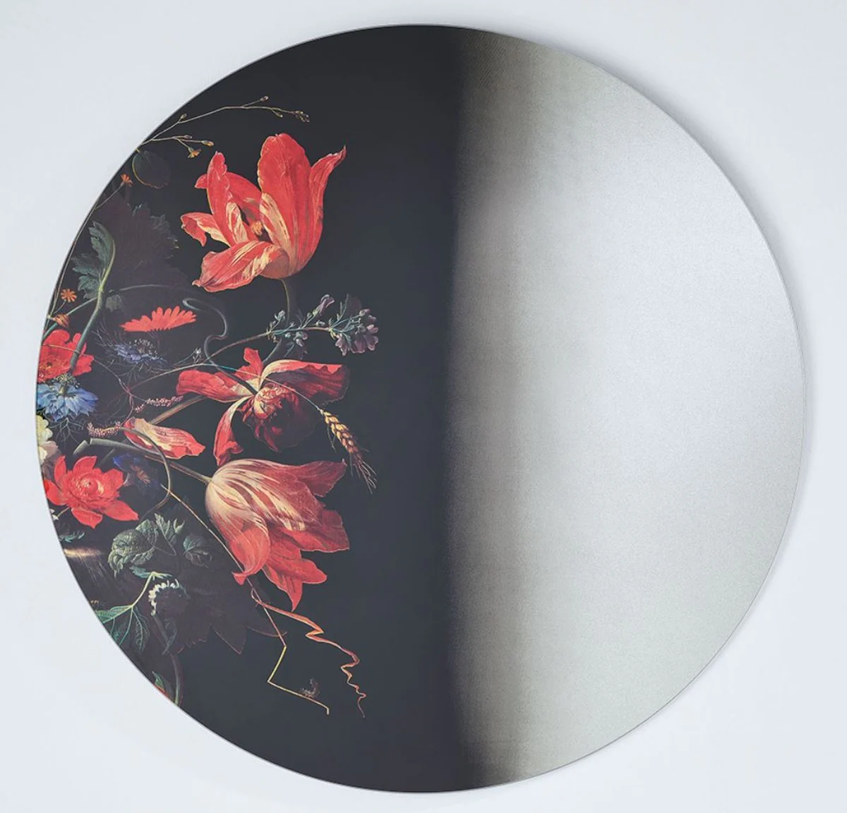 Luxury wall mirror multicolored Ø 100 cm - round mirror with flower design - luxury collection