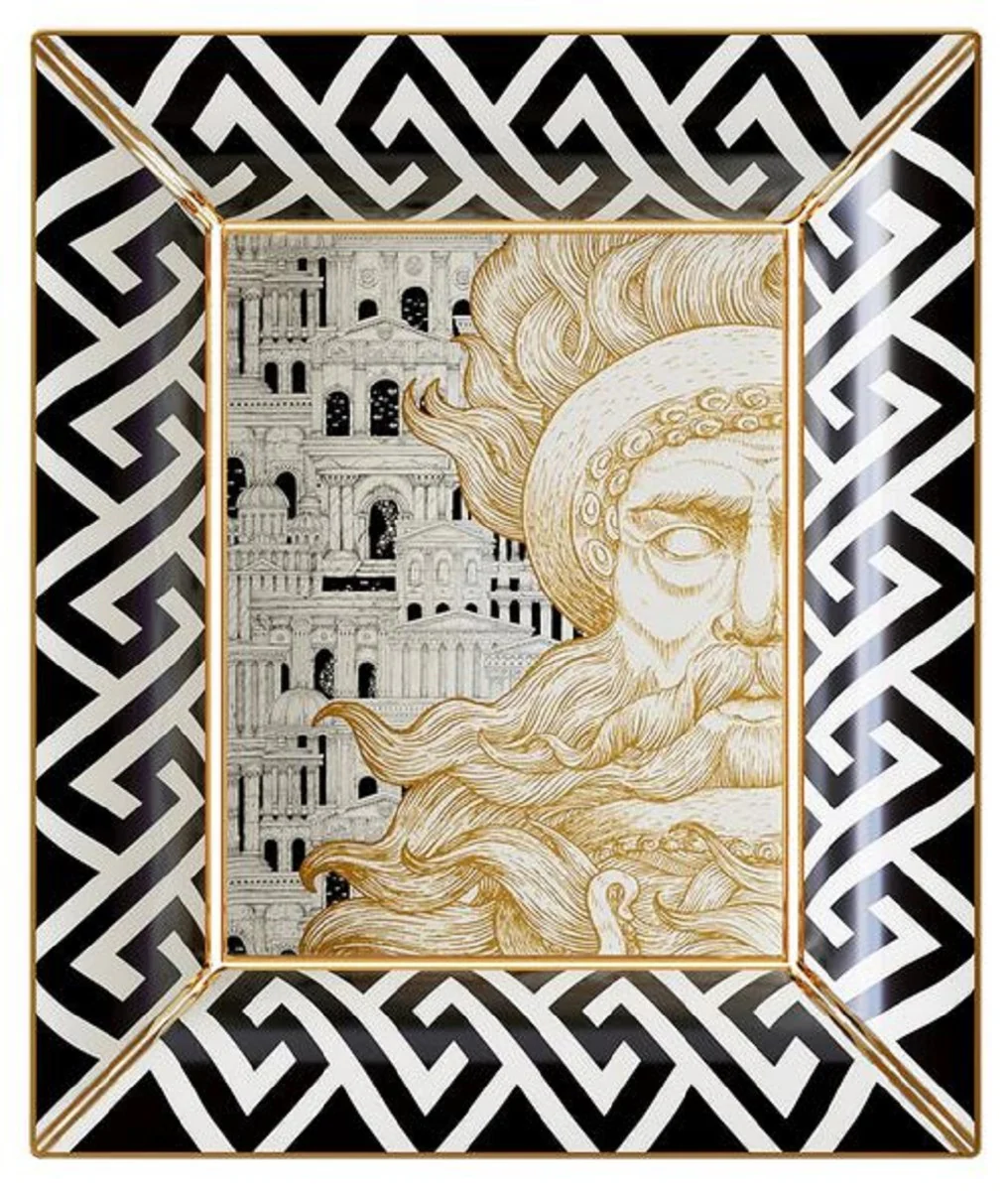 Luxury decorative bowl Poseidon white / black / gold 20.5 x 17.5 x H. 13.5 cm - Hand-painted porcelain bowl - Luxury quality - Made in Italy