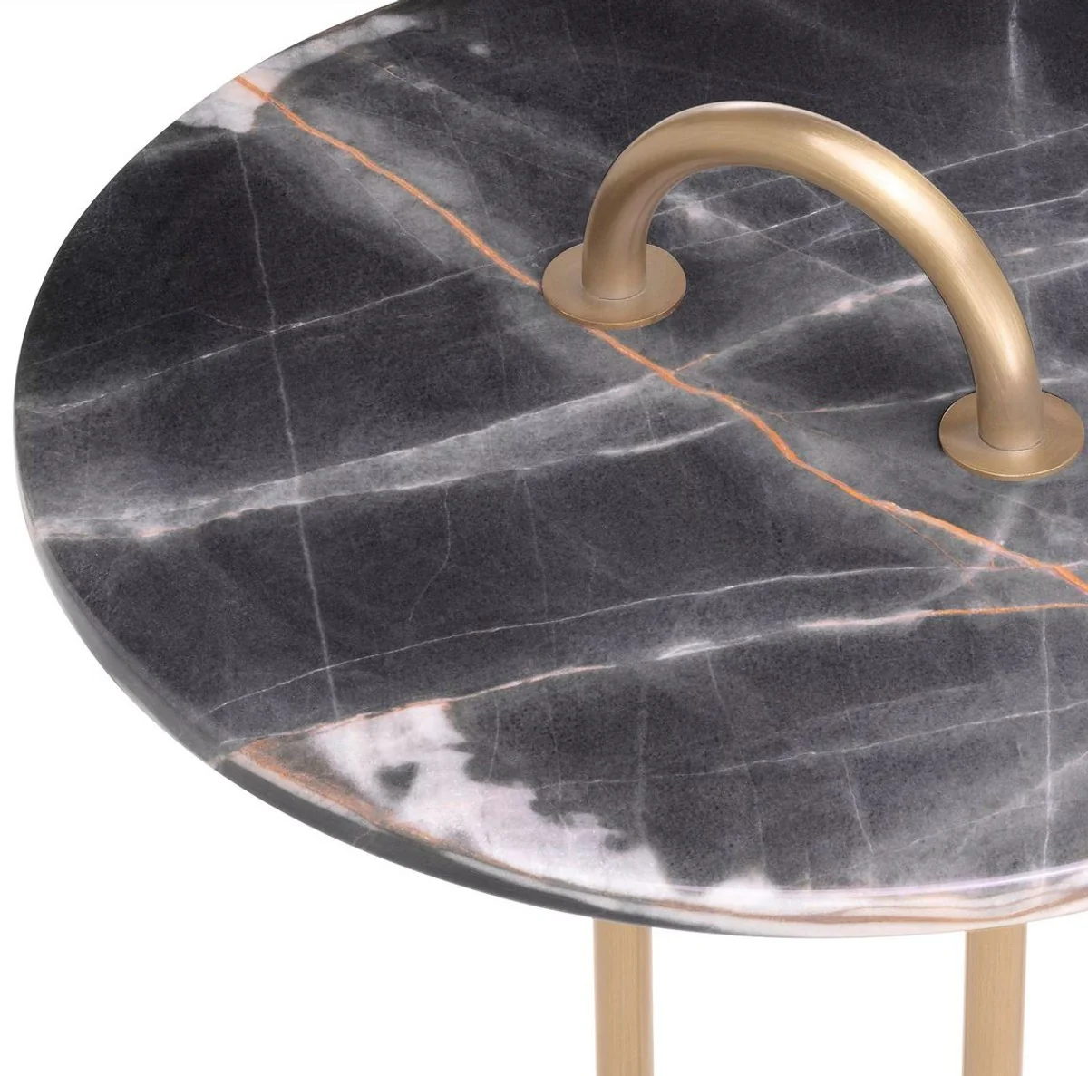 Luxury side table brass / black Ø 38.5 x H. 58 cm - Round table with marble top and carrying handle - Living room furniture - Luxury furniture - Living room furnishings - Luxury quality