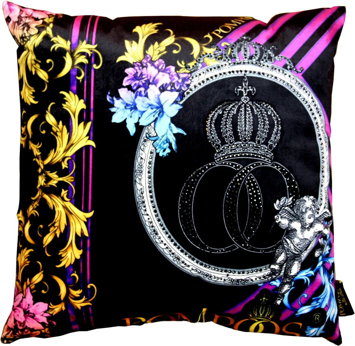 Harald Glööckler Designer Decorative Cushion Pompöös by with Glitter Stones Purple / Black - Art Collection -